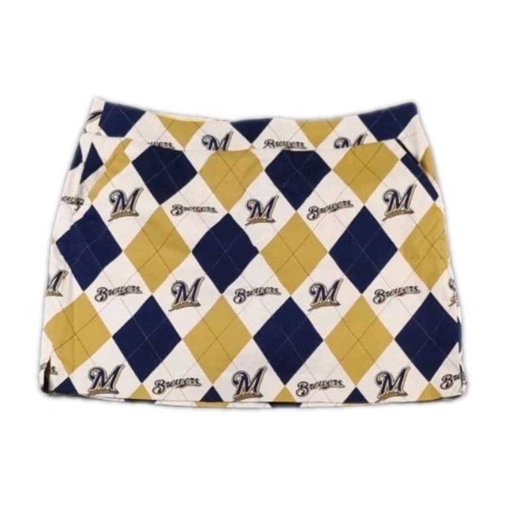 Loudmouth Argyle Milwaukee Brewers Shorts Lined Skirt Women's Sz 14 Multicolor